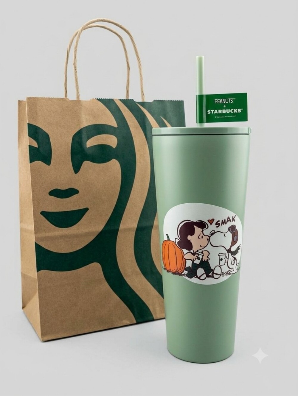 NWT Starbucks x Peanuts Green Stainless Steel 24oz Snoopy Lucy Cold Cup